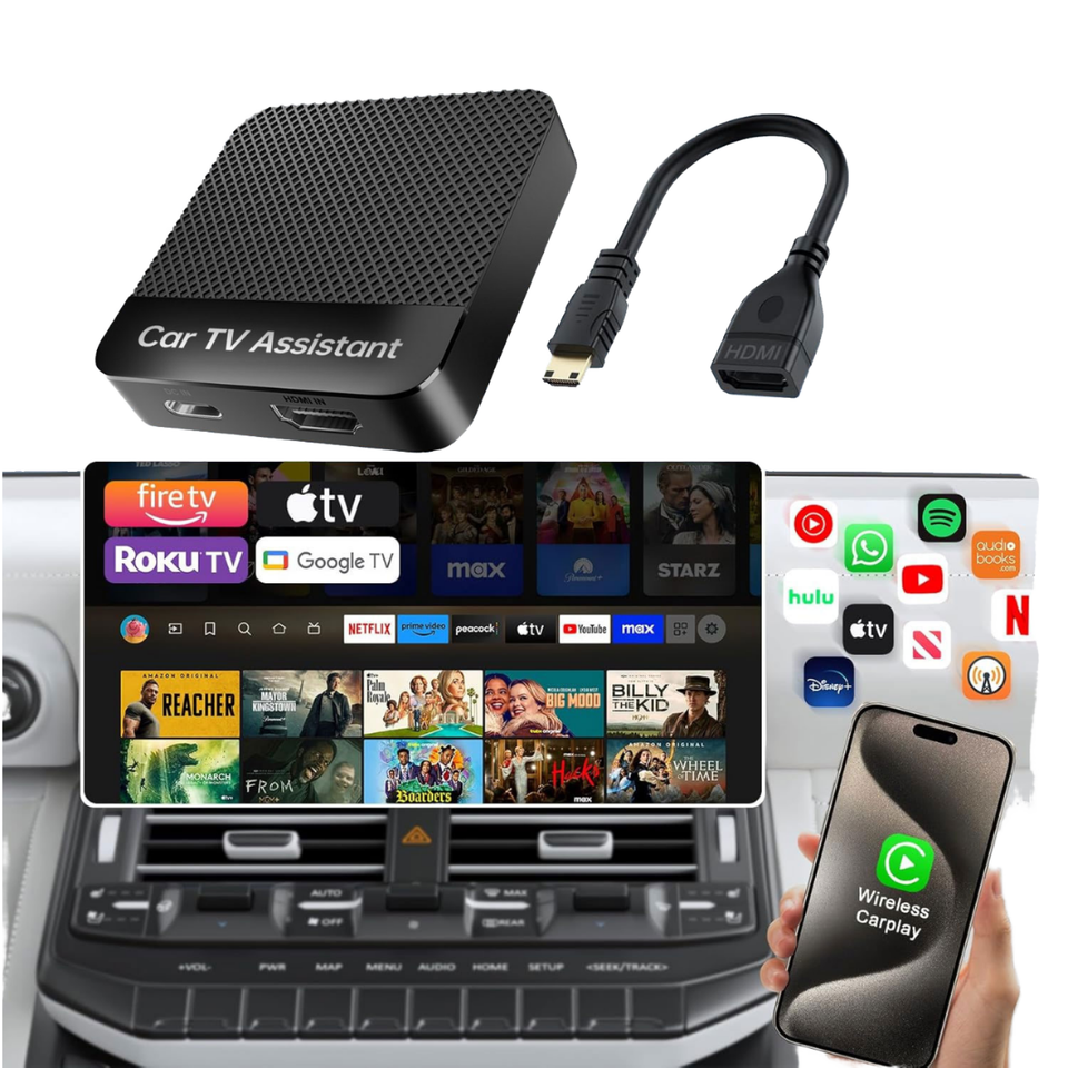 Car TV Mate Pro Max HDMI input adapter with cable and in-car application